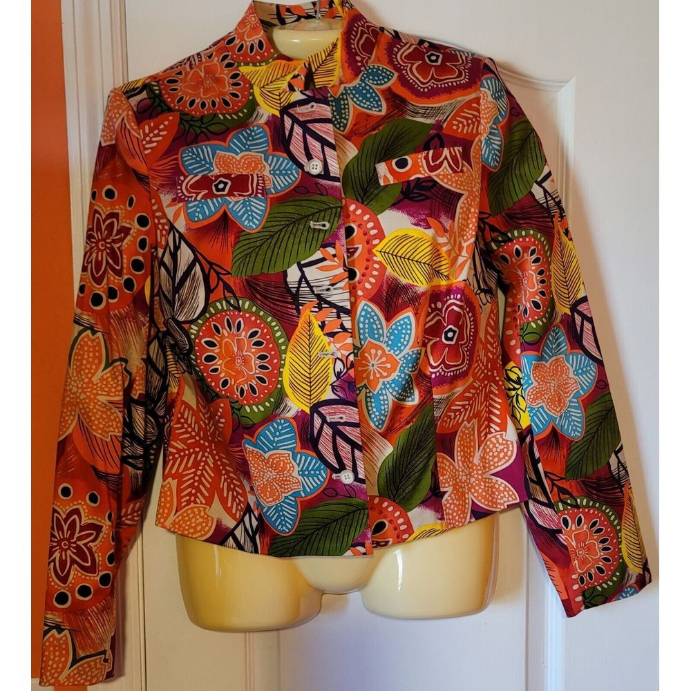Floral Multi colored Retro Lined Jacket Parisian Signature Size 8